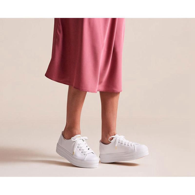 Keds Triple Up Nahkaiset Naisten Lace Ups Valkoinen | TPIL72098