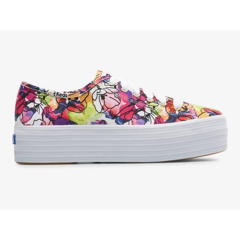 Keds Triple Up Watercolor Floral Naisten Platform Sneakers Valkoinen Violetit | KSJW65920