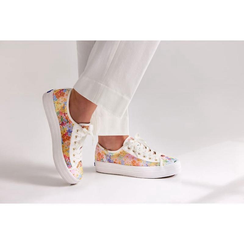 Keds x Rifle Paper Co. Triple Kick Mesh Margaux Naisten Platform Sneakers Valkoinen Monivärinen | FIBD13647